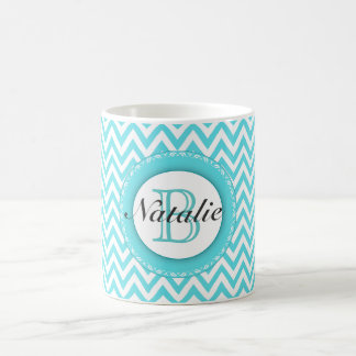 Mit Monogramm Türkis-Blau-Zickzack mit Kaffeetasse