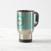 Mit Monogramm Türkis-Blau-Zickzack mit Reisebecher (VorderseiteRechts)