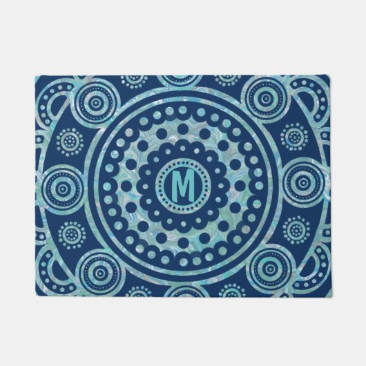 Mit Monogramm Türkis Mandala Door Mat Fußmatte (Vorderseite)