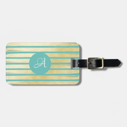 Mit Monogramm-türkisfarbene Goldfolienfarbe Gepäckanhänger (Vorderseite horizontal)