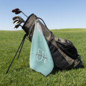 Mit Monogramm türkisfarbener Silbertreiber Glitzer Golfhandtuch (Gras)