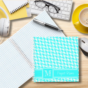 Mit Monogramm türkisfarbenes Hahnentrittmuster Gra Notizblock
