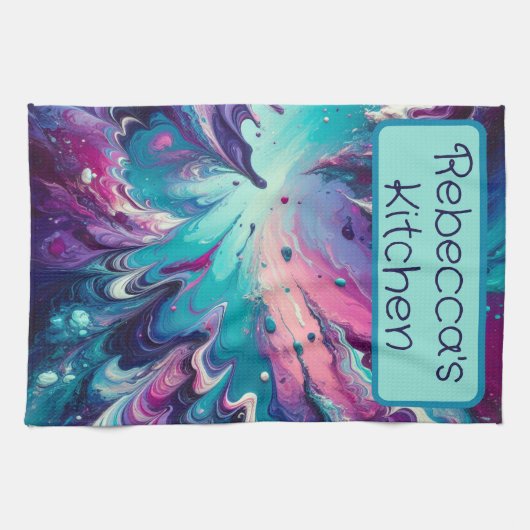 Mit Monogramm türkisfarbenes und rosa Abstraktes M Geschirrtuch (Horizontal)