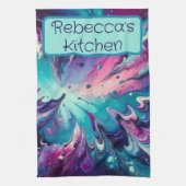 Mit Monogramm türkisfarbenes und rosa Abstraktes M Geschirrtuch (Vertikal)