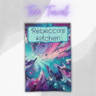 Mit Monogramm türkisfarbenes und rosa Abstraktes M Geschirrtuch