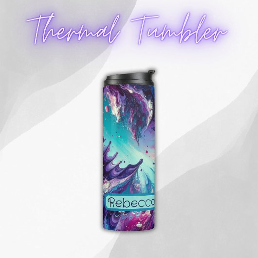 Mit Monogramm türkisfarbenes und rosa Abstraktes M Thermosbecher