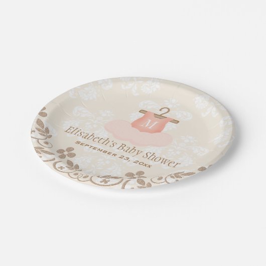 Mit Monogramm Tutu-Ballett-Themed Baby-Dusche Pappteller (Schrägansicht)