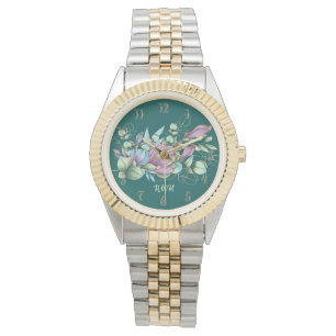 Mit Monogramm Uhr von Aquarellblumen