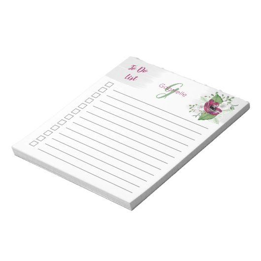 Mit Monogramm, um Magenta Wasserfarbenflora aufzul Notizblock (Rotiert)