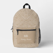 Mit Monogramm und Name Tan White Geometric Bedruckter Rucksack (Vorderseite)