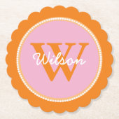 Mit Monogramm Untersetzer aus rosa und orange (Vorderseite)