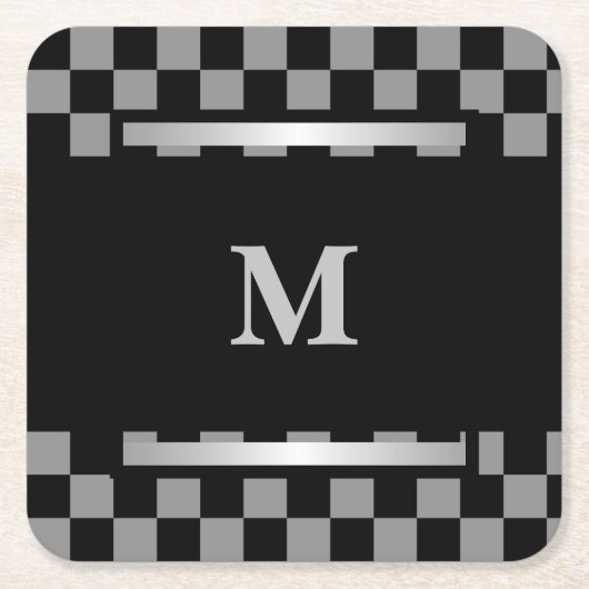 Mit Monogramm Untersetzer für schwarz kariertes Pa (Vorderseite)