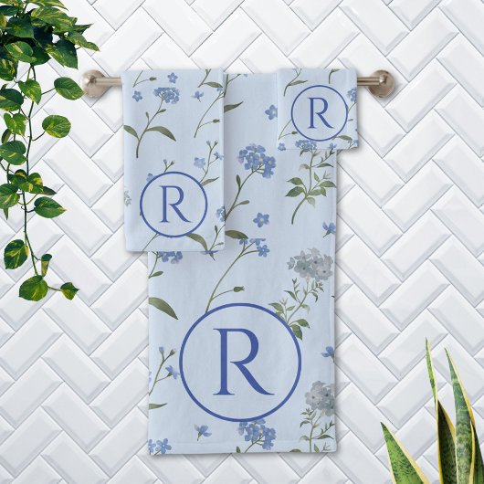 Mit Monogramm Vergessen Sie mir nicht blaue Flora Badhandtuch Set