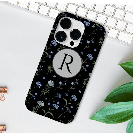 Mit Monogramm Vergessen Sie mir nicht blaue Flora  Case-Mate iPhone Hülle