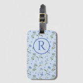 Mit Monogramm Vergessen Sie mir nicht blaue Flora Gepäckanhänger (Vorderseite Vertikal)