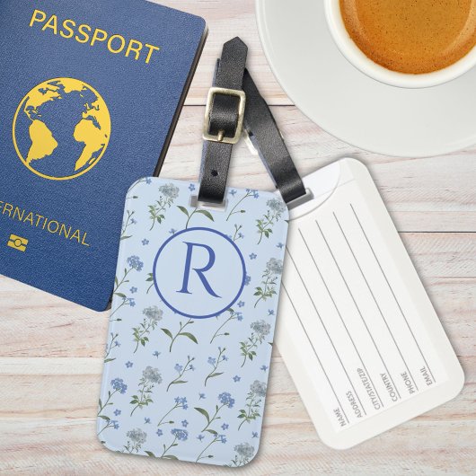 Mit Monogramm Vergessen Sie mir nicht blaue Flora Gepäckanhänger
