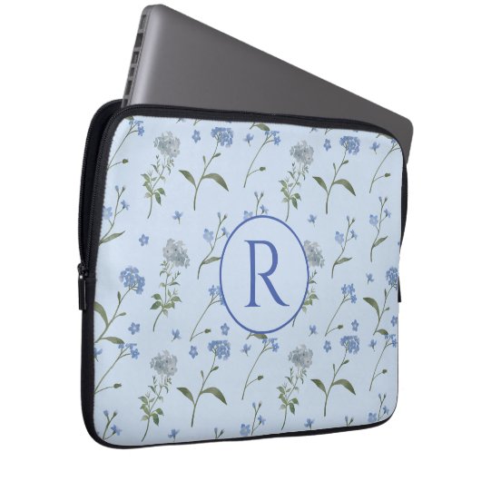 Mit Monogramm Vergessen Sie mir nicht blaue Flora Laptopschutzhülle (Vorne Rechts)