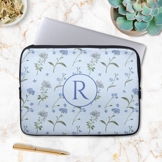 Mit Monogramm Vergessen Sie mir nicht blaue Flora Laptopschutzhülle