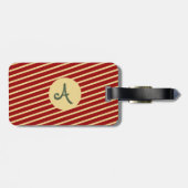 Mit Monogramm Vintage Goldene Streifen auf Rot Gepäckanhänger (Rückseite horizontal)