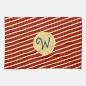 Mit Monogramm Vintage Goldene Streifen auf Rot Geschirrtuch (Horizontal)