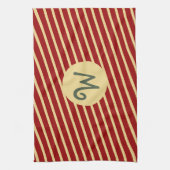 Mit Monogramm Vintage Goldene Streifen auf Rot Geschirrtuch (Vertikal)