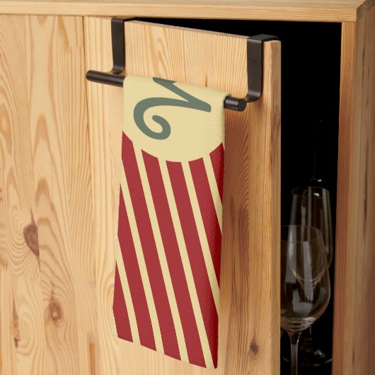 Mit Monogramm Vintage Goldene Streifen auf Rot Geschirrtuch (Drittel gefaltet)