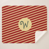 Mit Monogramm Vintage Goldene Streifen auf Rot Sherpadecke (Vorderseite (Horizontal))
