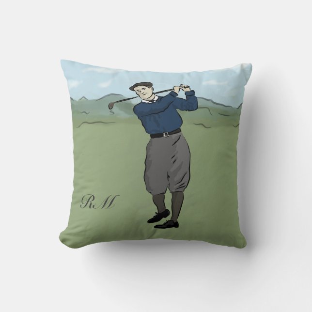 Mit Monogramm Vintage Golfart Kissen (Vorderseite)