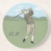 Mit Monogramm Vintage Golfart Sandstein Untersetzer (Vorne)