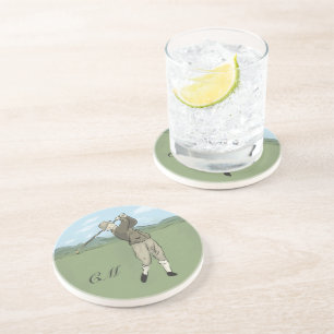 Mit Monogramm Vintage Golfart Sandstein Untersetzer