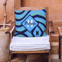 Mit Monogramm Vintage Navy Blue & Aquamarin psyche Kissen