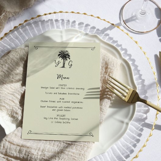 Mit Monogramm Vintage Palmbaumhochzeit Menükarte