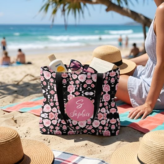 Mit Monogramm Vintage rosa Blume Tasche