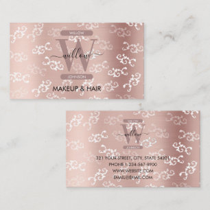 Mit Monogramm Vintage Rose Gold Damask Makeup Haar Visitenkarte