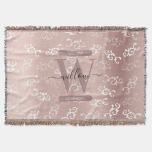 Mit Monogramm Vintage Rose Gold Damask Muster Decke