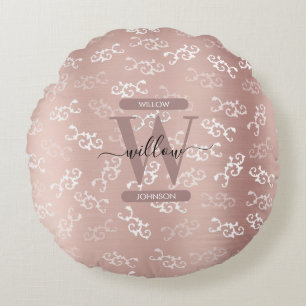 Mit Monogramm Vintage Rose Gold Damask Muster Rundes Kissen