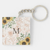 Mit Monogramm Vintage rustikale Sonnenblume Schlüsselanhänger (Rückseite)