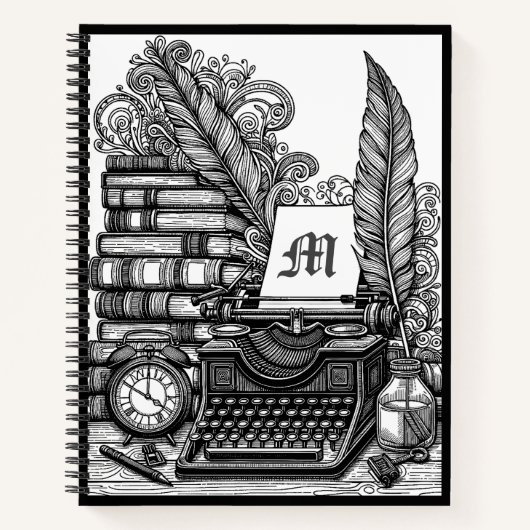 Mit Monogramm Vintage Schriftstellerthemenfarbe Notizblock (Vorderseite)