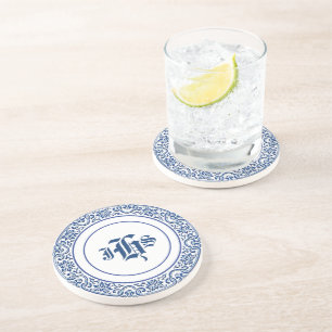 Mit Monogramm Vintages Blau und Weiß Getränkeuntersetzer