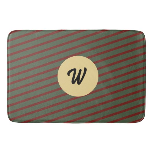 mit Monogramm Vintages Rot- und Grünstreifen-Muste Badematte (Vorderseite)