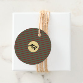 mit Monogramm Vintages Rot- und Grünstreifen-Muste Geschenkanhänger