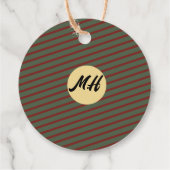 mit Monogramm Vintages Rot- und Grünstreifen-Muste Geschenkanhänger (Rückseite)