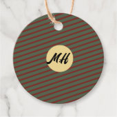 mit Monogramm Vintages Rot- und Grünstreifen-Muste Geschenkanhänger (Vorderseite)
