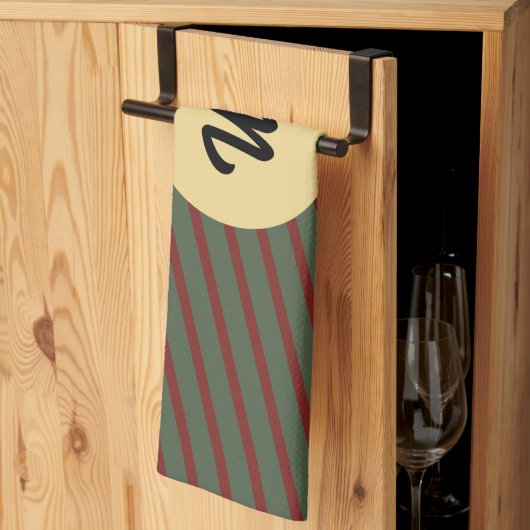 mit Monogramm Vintages Rot- und Grünstreifen-Muste Geschirrtuch (Drittel gefaltet)