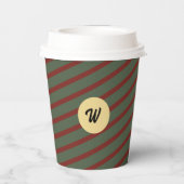 mit Monogramm Vintages Rot- und Grünstreifen-Muste Pappbecher (Rückseite)