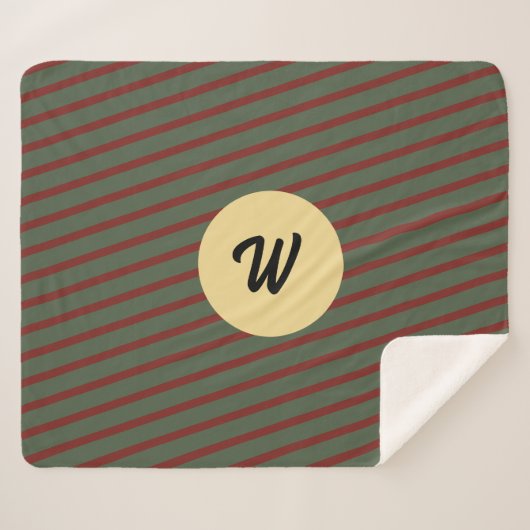 mit Monogramm Vintages Rot- und Grünstreifen-Muste Sherpadecke (Vorderseite (Horizontal))