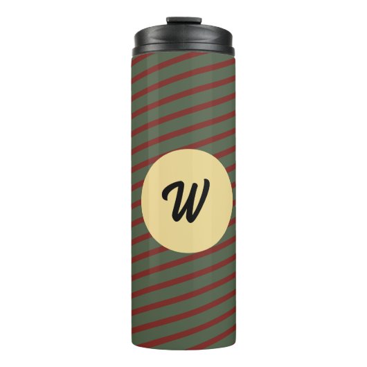 mit Monogramm Vintages Rot- und Grünstreifen-Muste Thermosbecher (Vorderseite)