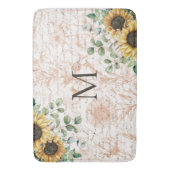 Mit Monogramm Vintages Sonnenblumendekoupage Badematte (Vorderseite Vertikal)