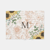 Mit Monogramm Vintages Sonnenblumendekoupage Fleecedecke (Vorderseite (Horizontal))