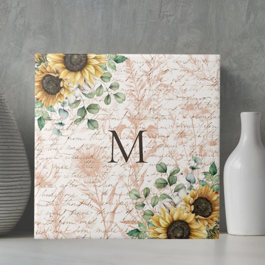 Mit Monogramm Vintages Sonnenblumendekoupage Fliese